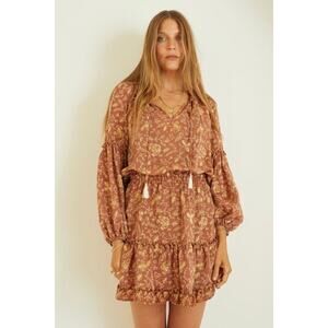 New Natalie Martin Maggie Dress Long Sleeve Short Mini Large Brown Maple NWT